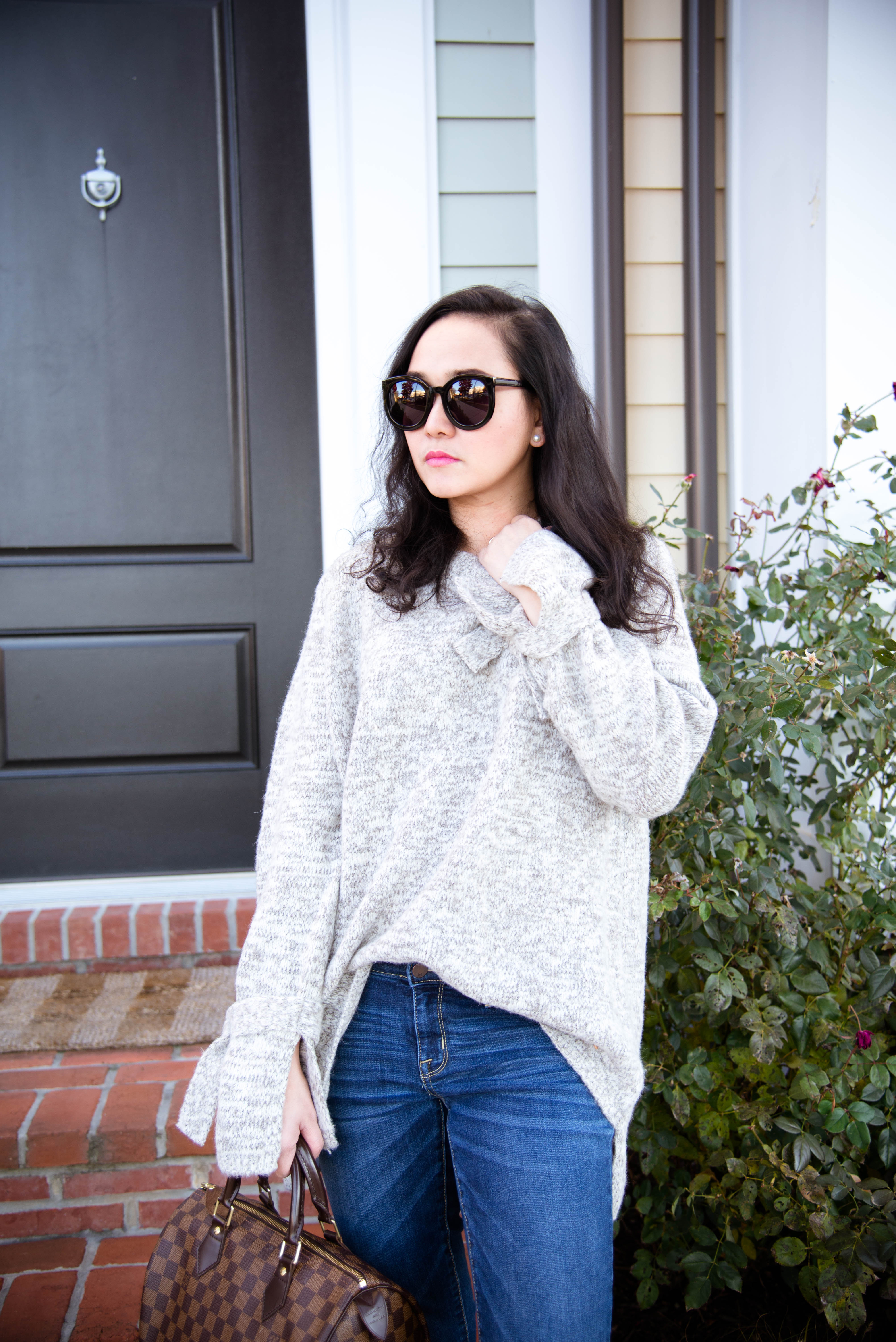 Cozy Tie Sleeve Oversized  Sweater