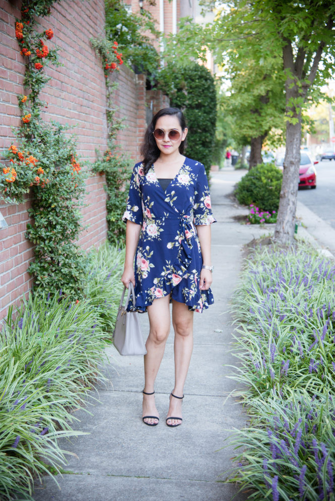 Transitioning To Fall with Floral Frill Hem Wrap Dress - SimplyChristianne
