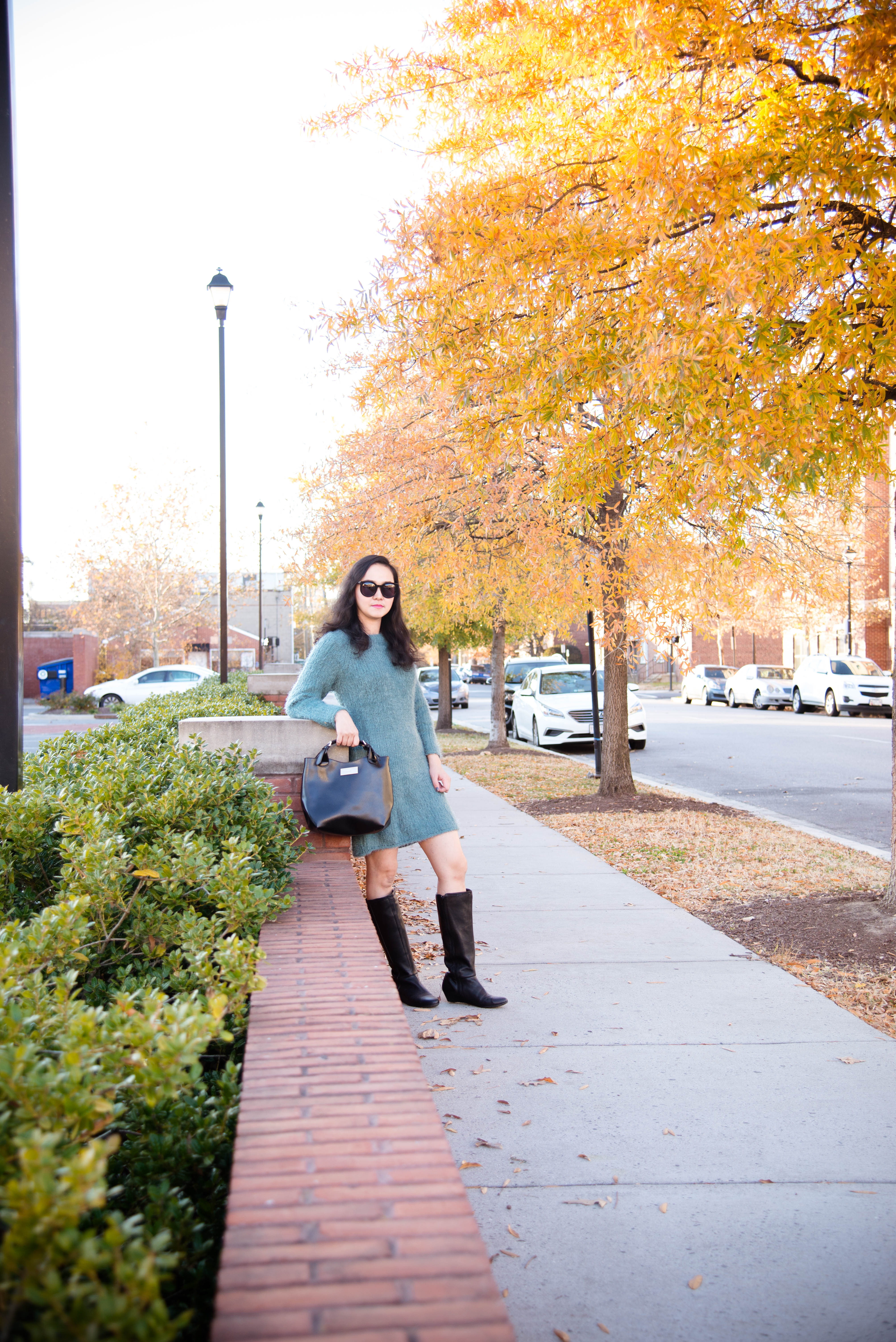 Coziest Fall Outfit in Fuzzy Knit Dress