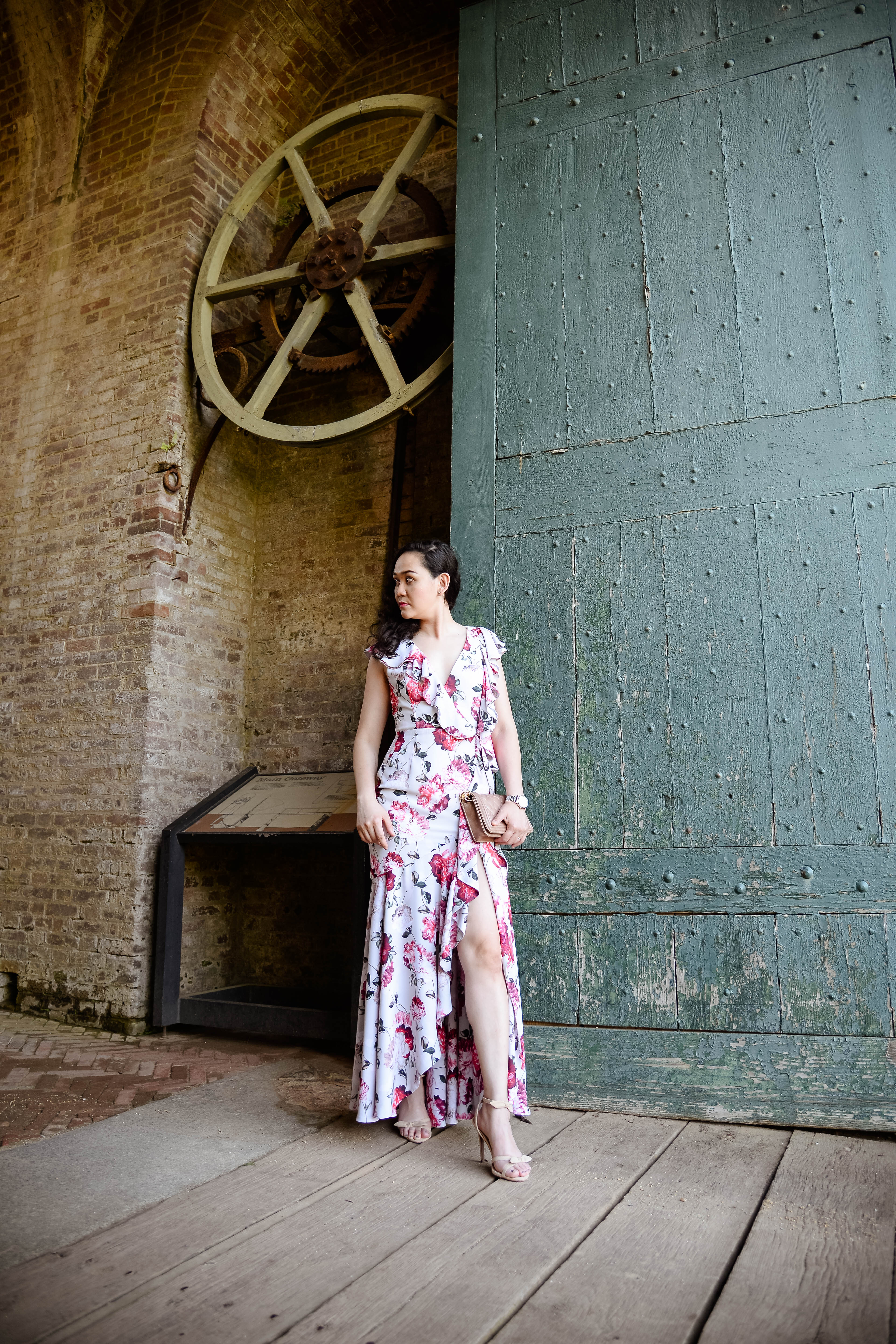 Editorial Floral with Flutter Sleeves Maxi Dress