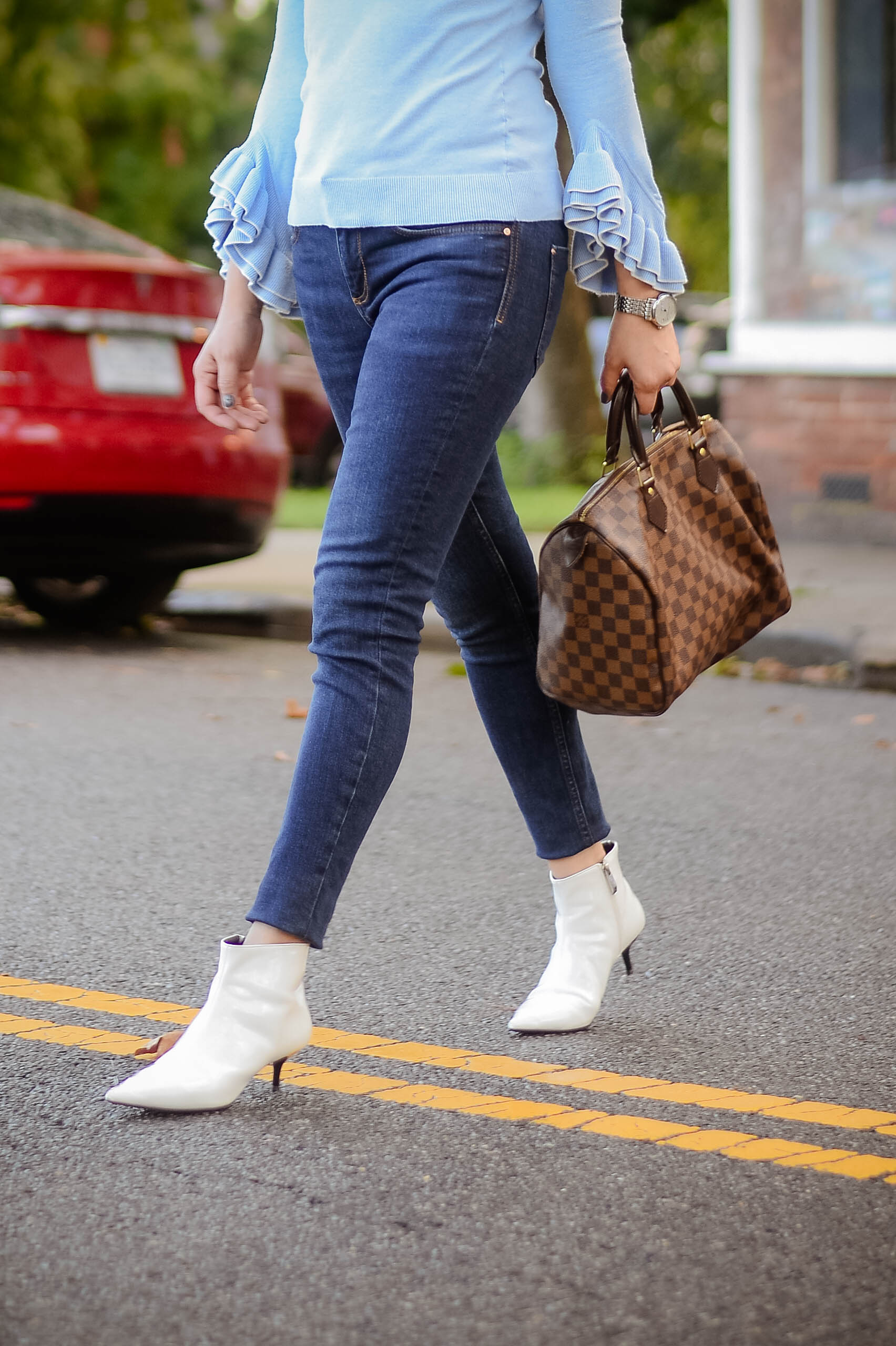 Rainy Day Style Diary: Sweater and White Booties