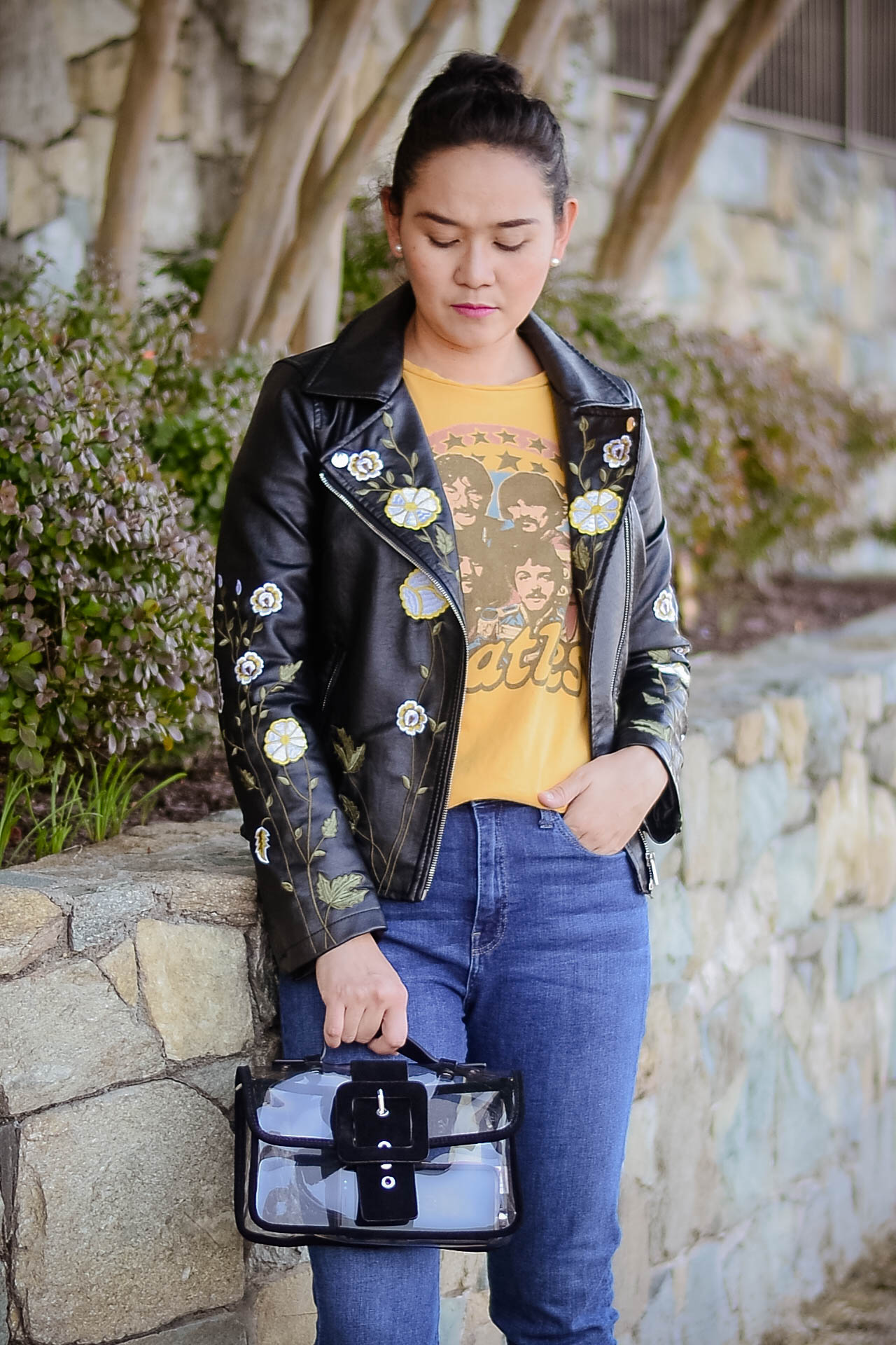 Faux Leather Embroidered Jacket 