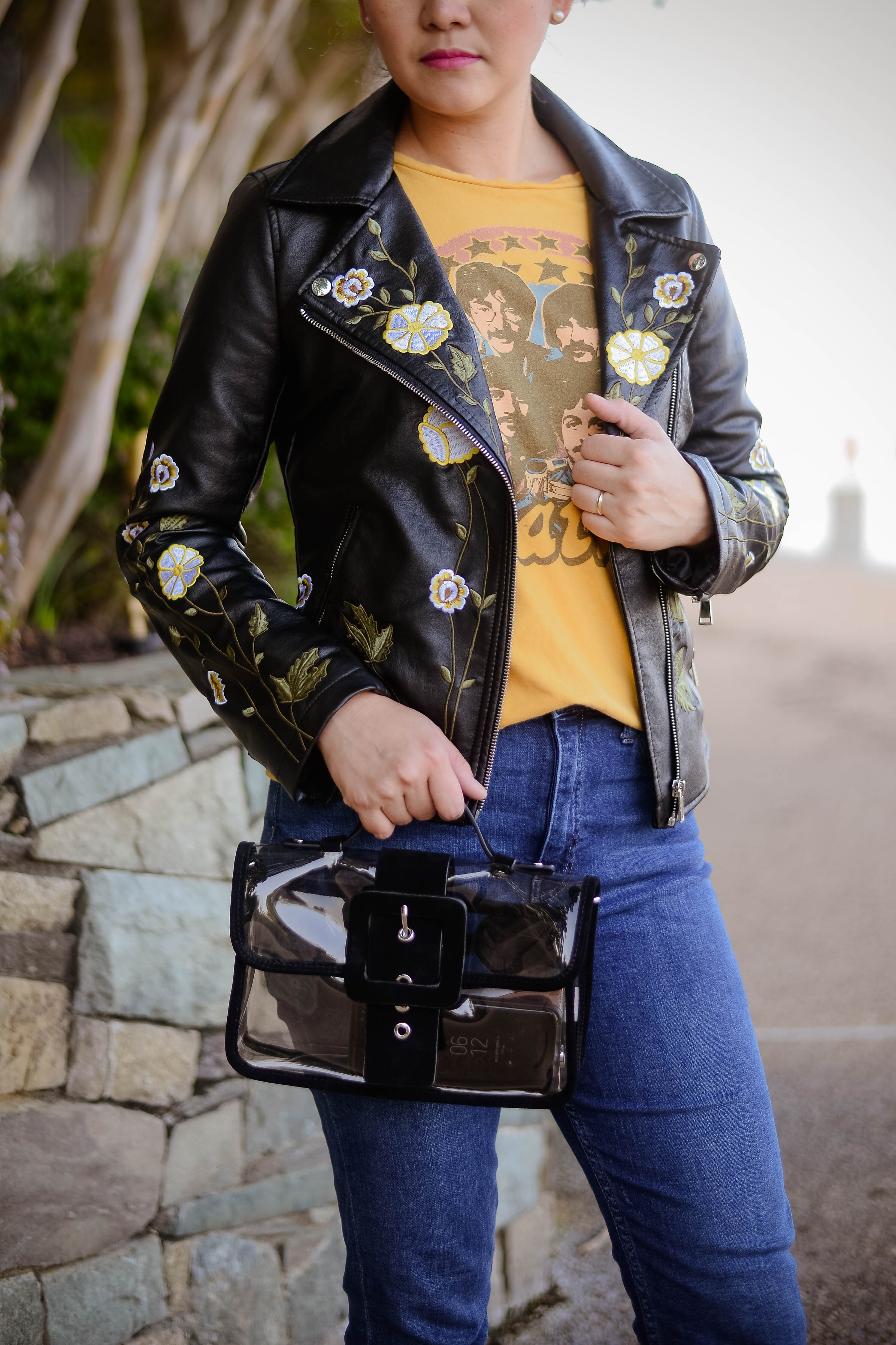 Faux Leather Embroidered Jacket 