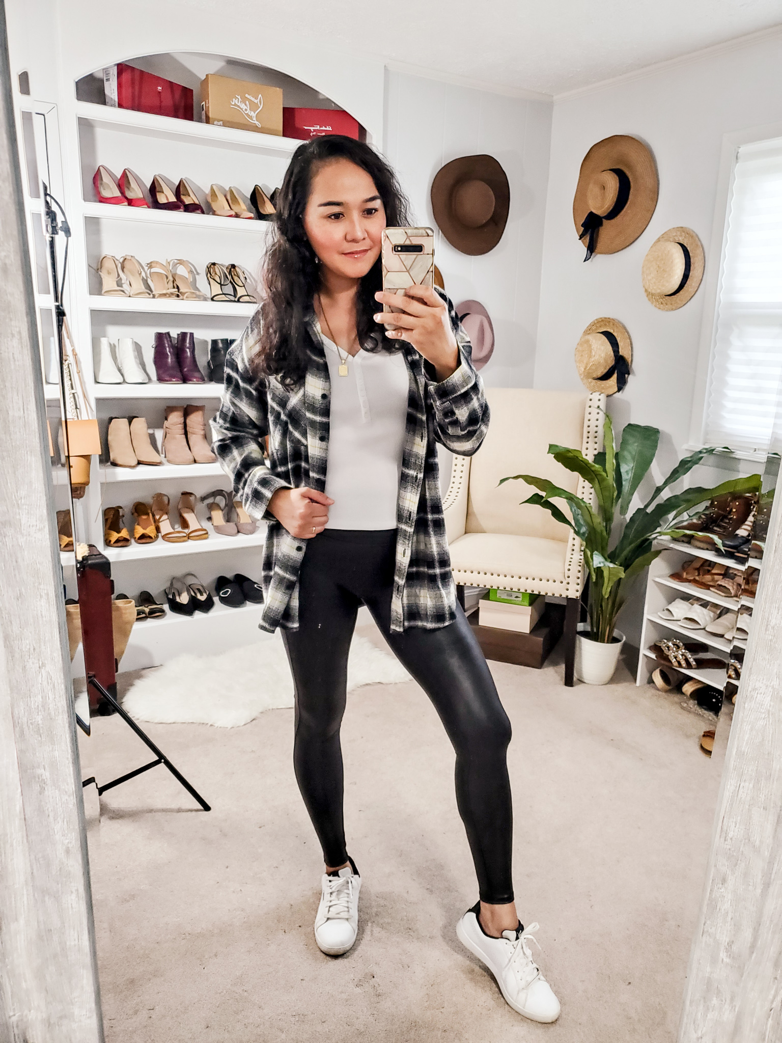 Spanx Leather Leggings Review (and the cutest under $20 flannel!) — Olivia  Shea Style