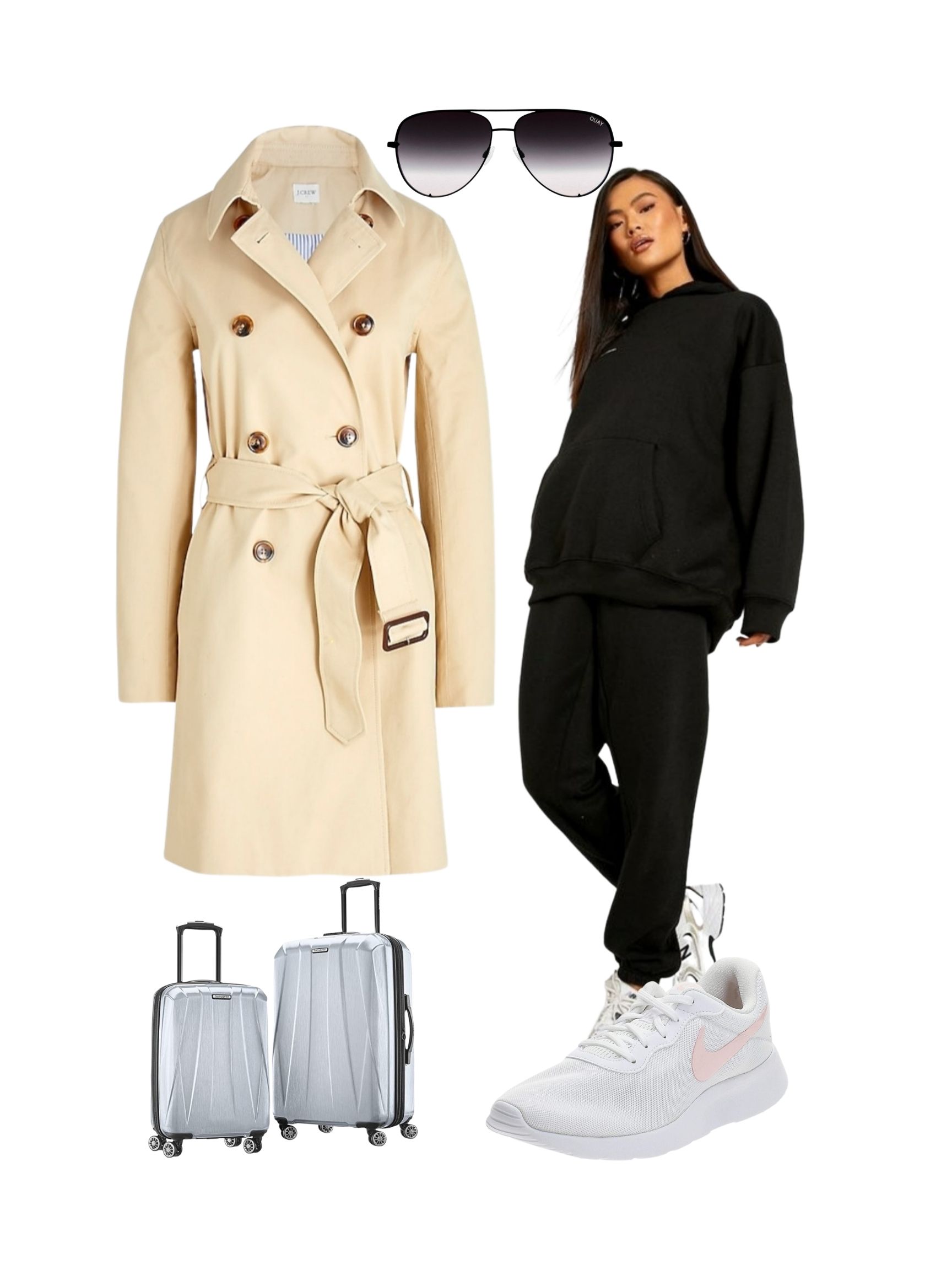 Trench Coat Outfit with sweatshirt and sweatpants